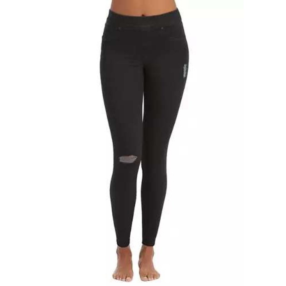 SPANX Distressed Jean Leggings Women L Black Pull‎ On Skinny Denim Casual Edgy